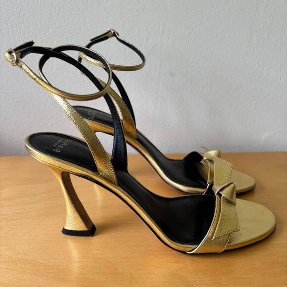 Alexandre Birman Clarita Bell 85MM Metallic Leather Sandals in Golden - Picture 1 of 7